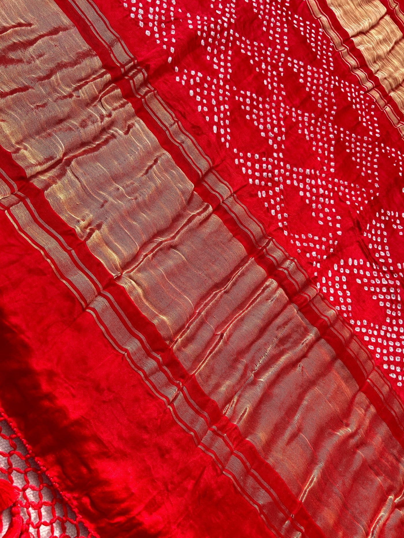 Aarya:Red, Handmade Bandhani Pure Gajji Silk Gharchola Saree