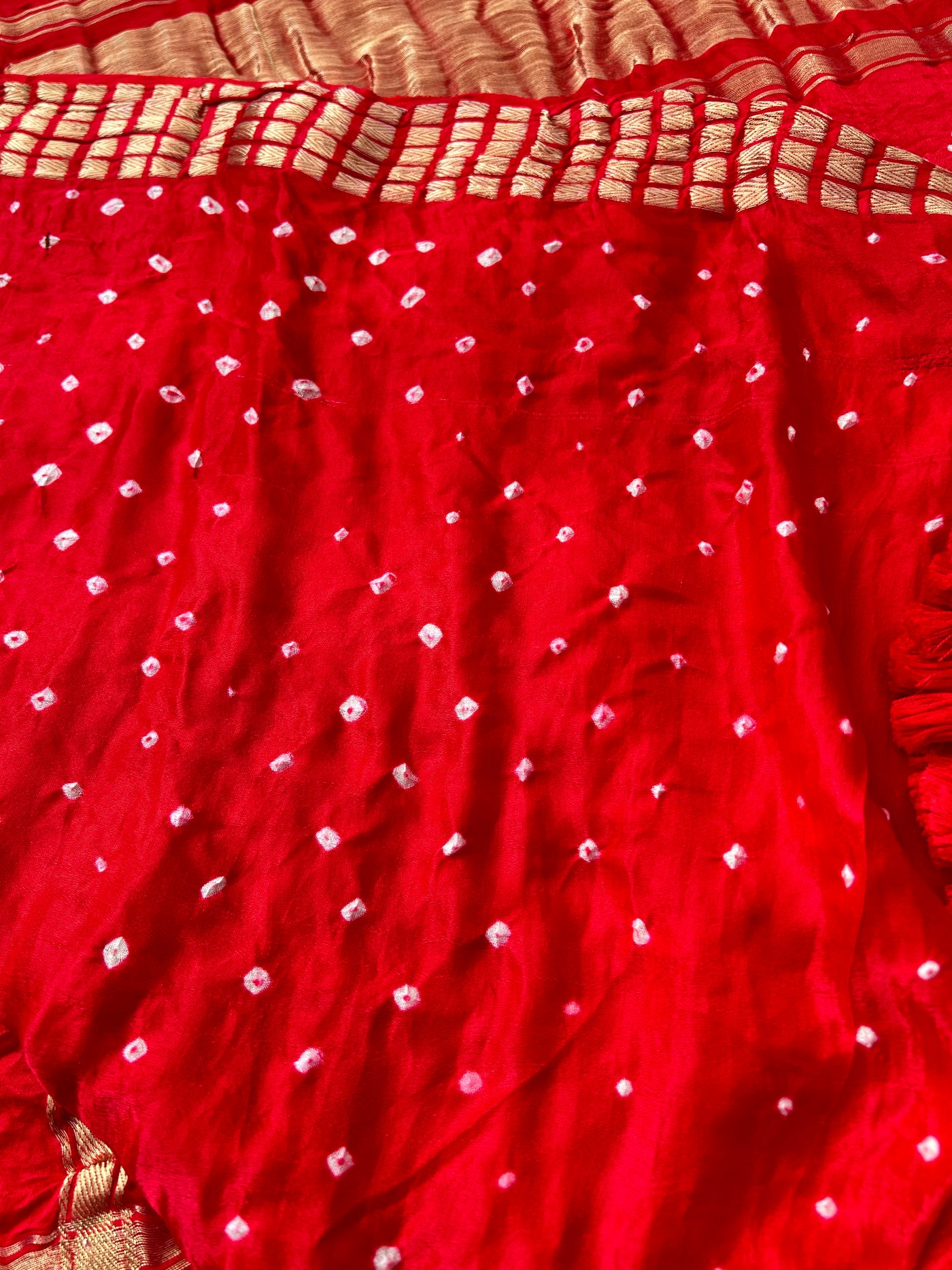 Aarya:Red, Handmade Bandhani Pure Gajji Silk Gharchola Saree