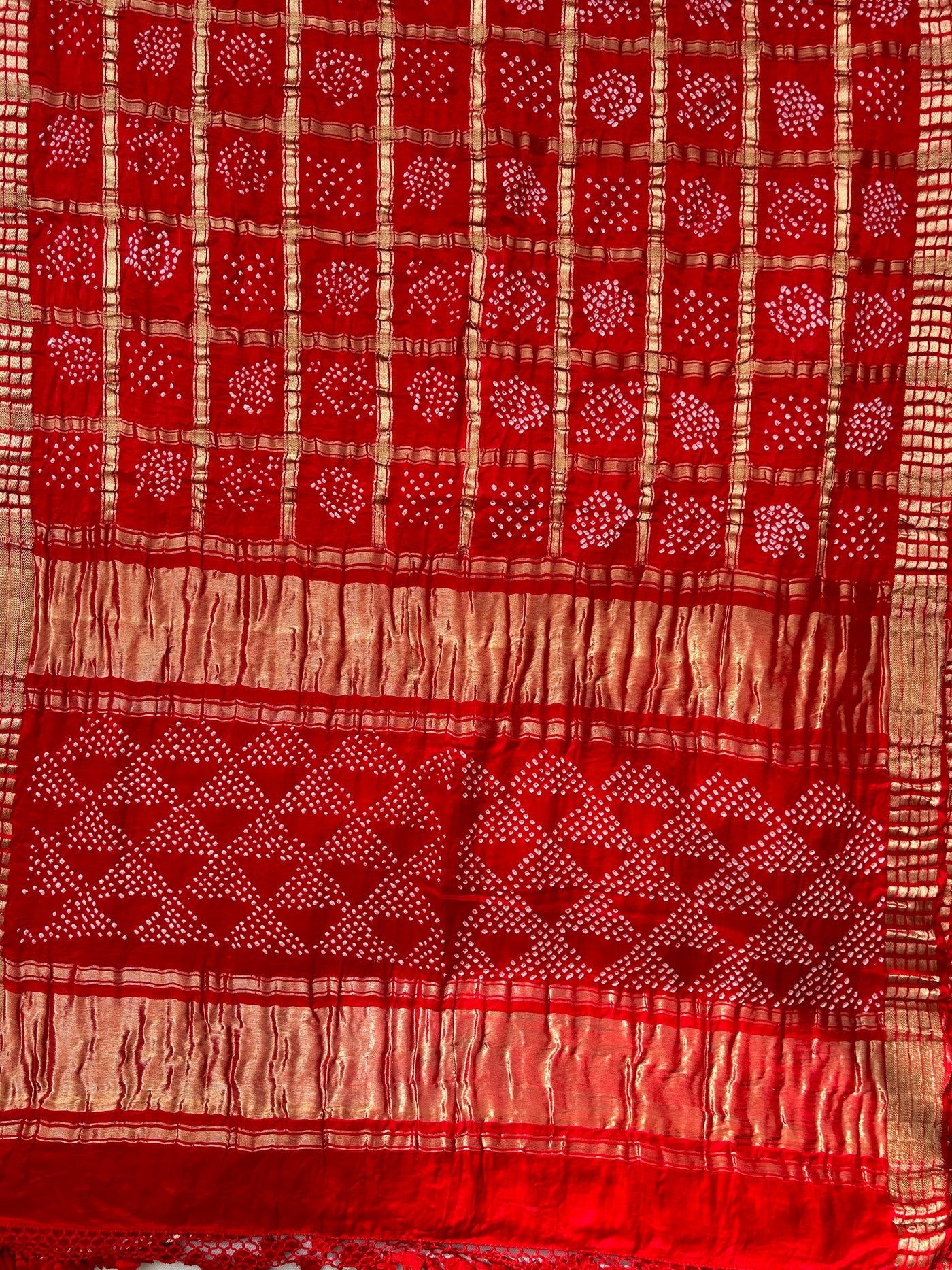 Aarya:Red, Handmade Bandhani Pure Gajji Silk Gharchola Saree