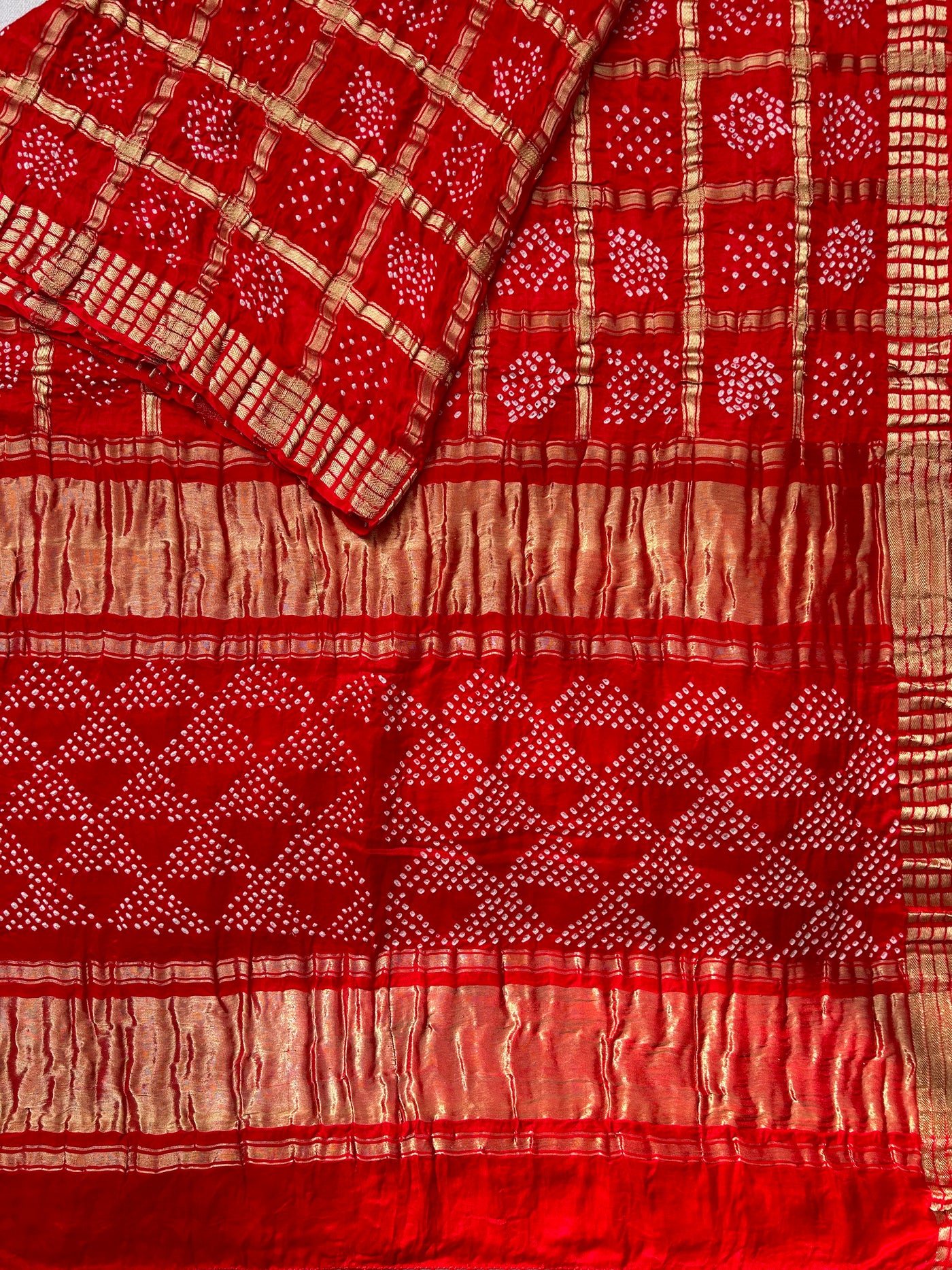 Aarya:Red, Handmade Bandhani Pure Gajji Silk Gharchola Saree