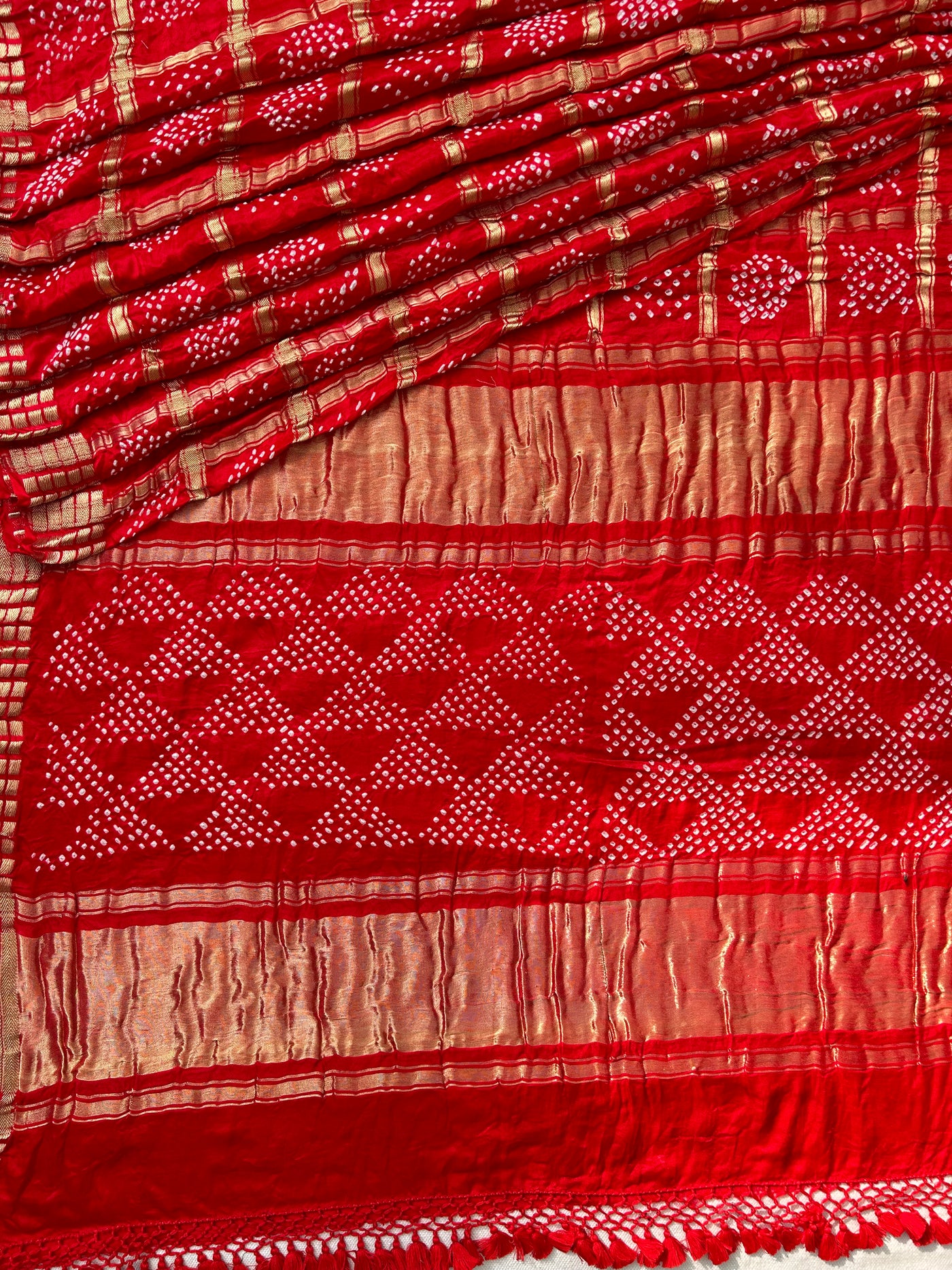 Aarya:Red, Handmade Bandhani Pure Gajji Silk Gharchola Saree