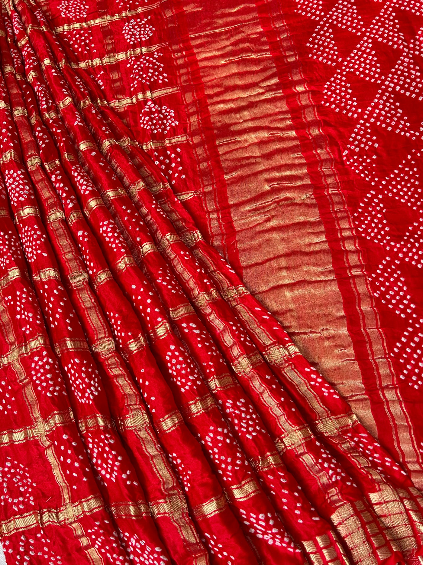 Aarya:Red, Handmade Bandhani Pure Gajji Silk Gharchola Saree