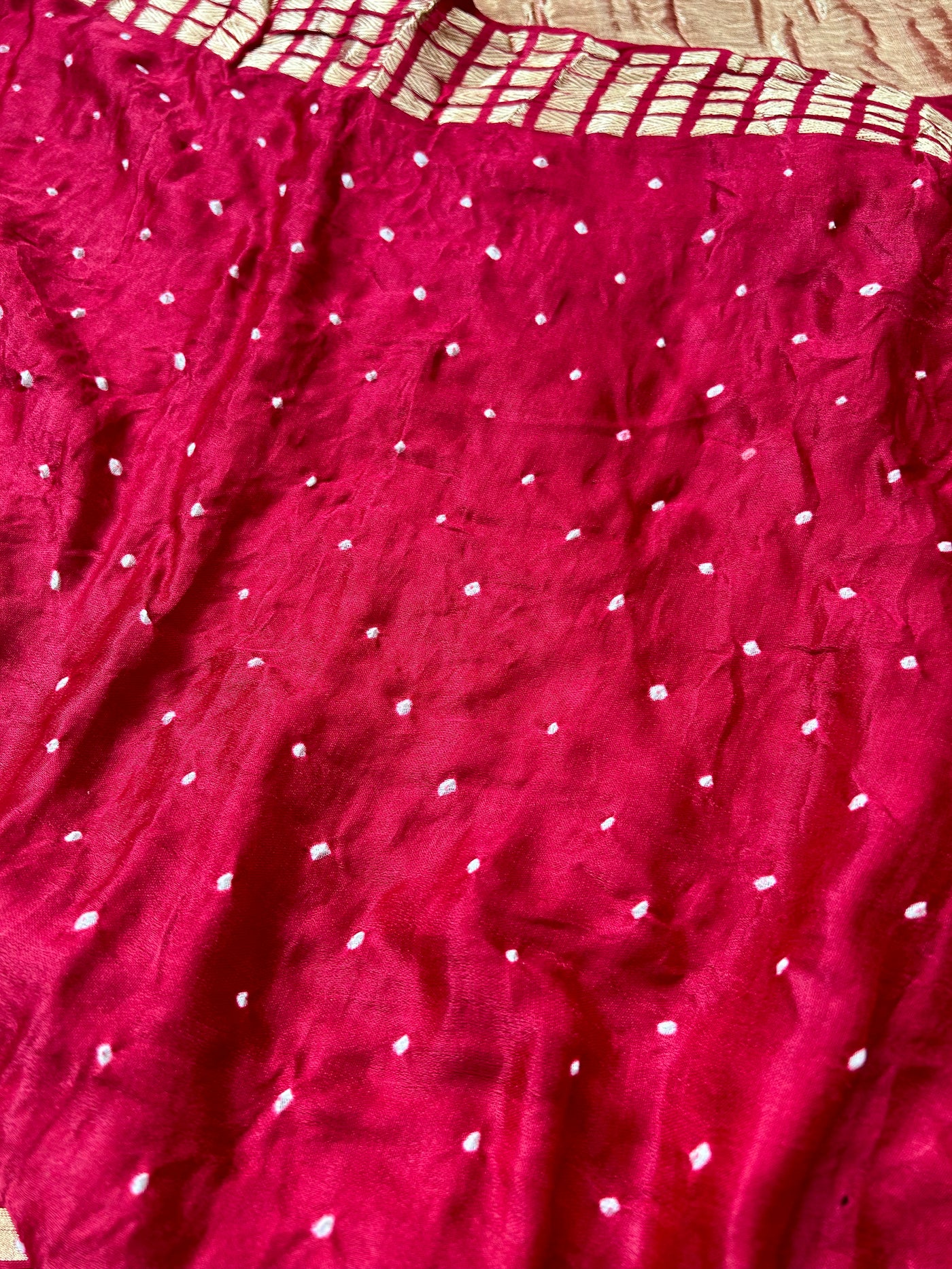 PRATHMA:Maroon, Handmade Bandhani Pure Gajji Silk Gharchola Saree