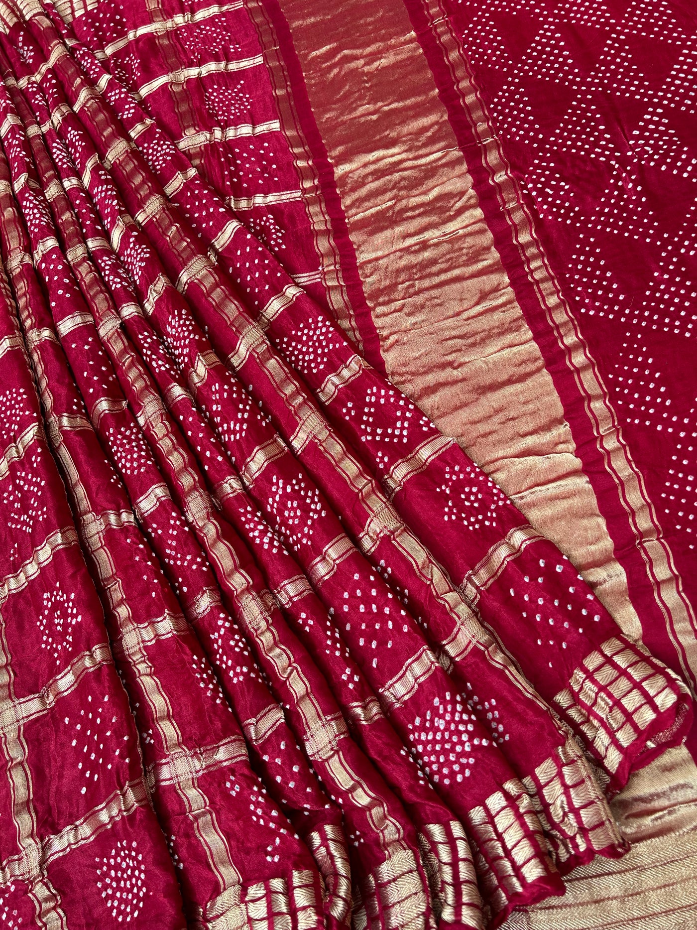 PRATHMA:Maroon, Handmade Bandhani Pure Gajji Silk Gharchola Saree