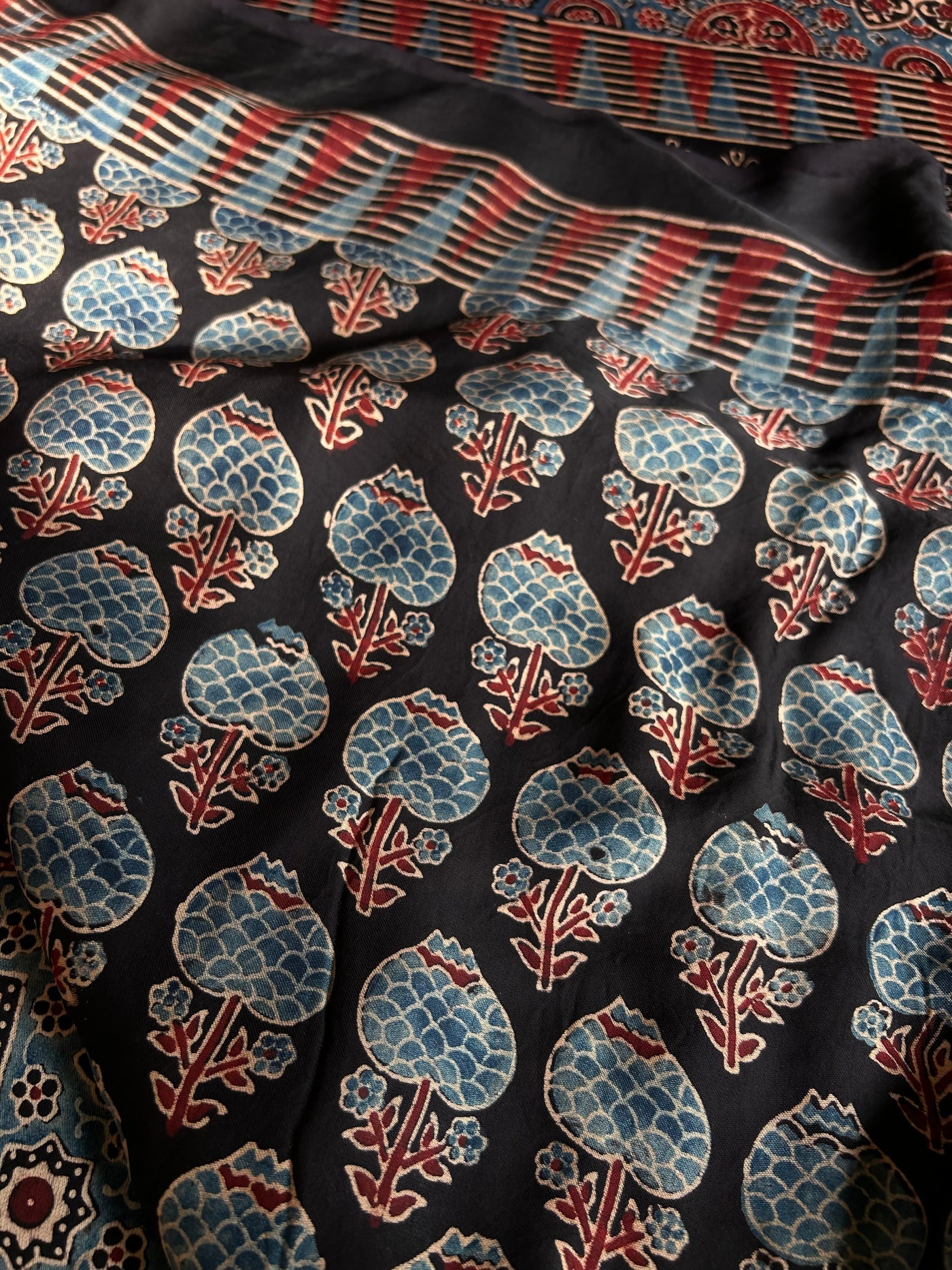Anika: Handblock Modal Silk Tissue Ajrakh Saree