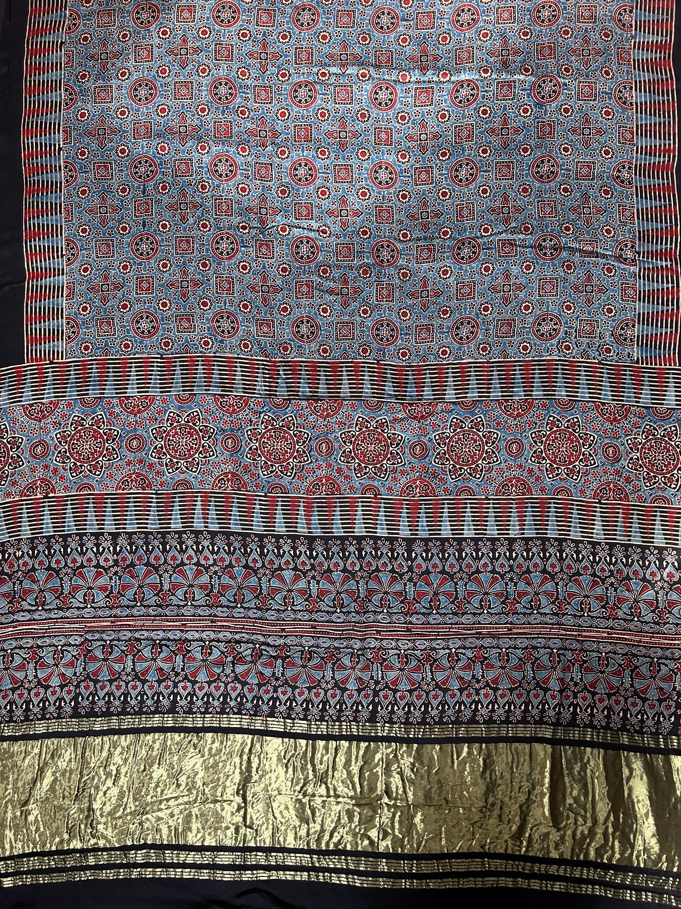Anika: Handblock Modal Silk Tissue Ajrakh Saree