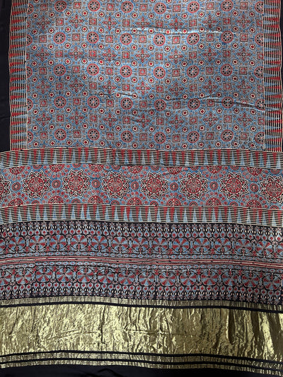 Anika: Handblock Modal Silk Tissue Ajrakh Saree