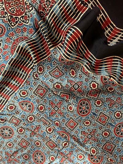 Anika: Handblock Modal Silk Tissue Ajrakh Saree