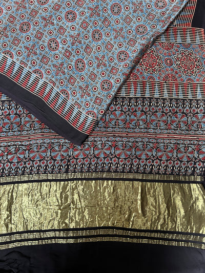 Anika: Handblock Modal Silk Tissue Ajrakh Saree