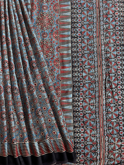Anika: Handblock Modal Silk Tissue Ajrakh Saree