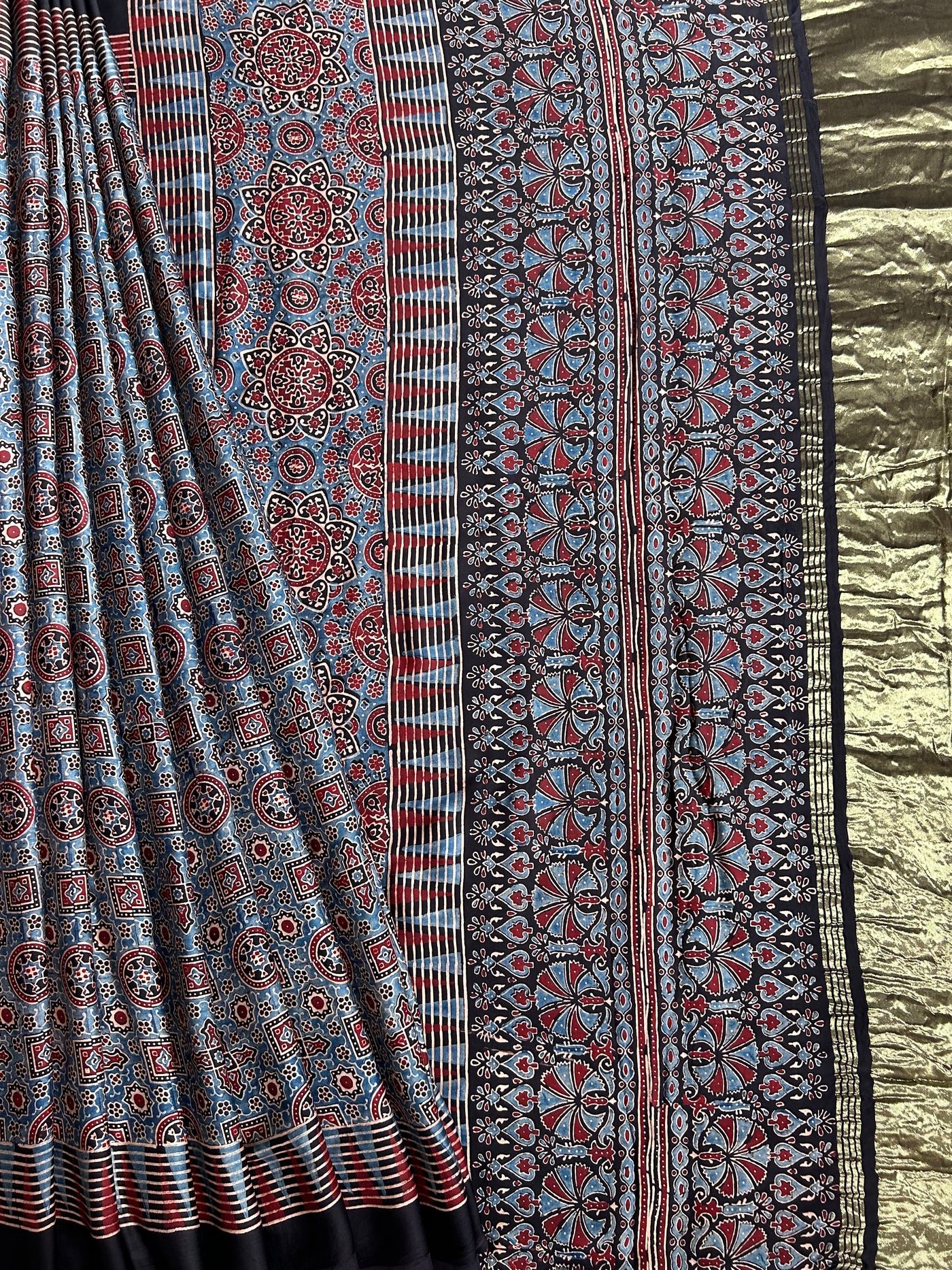 Anika: Handblock Modal Silk Tissue Ajrakh Saree