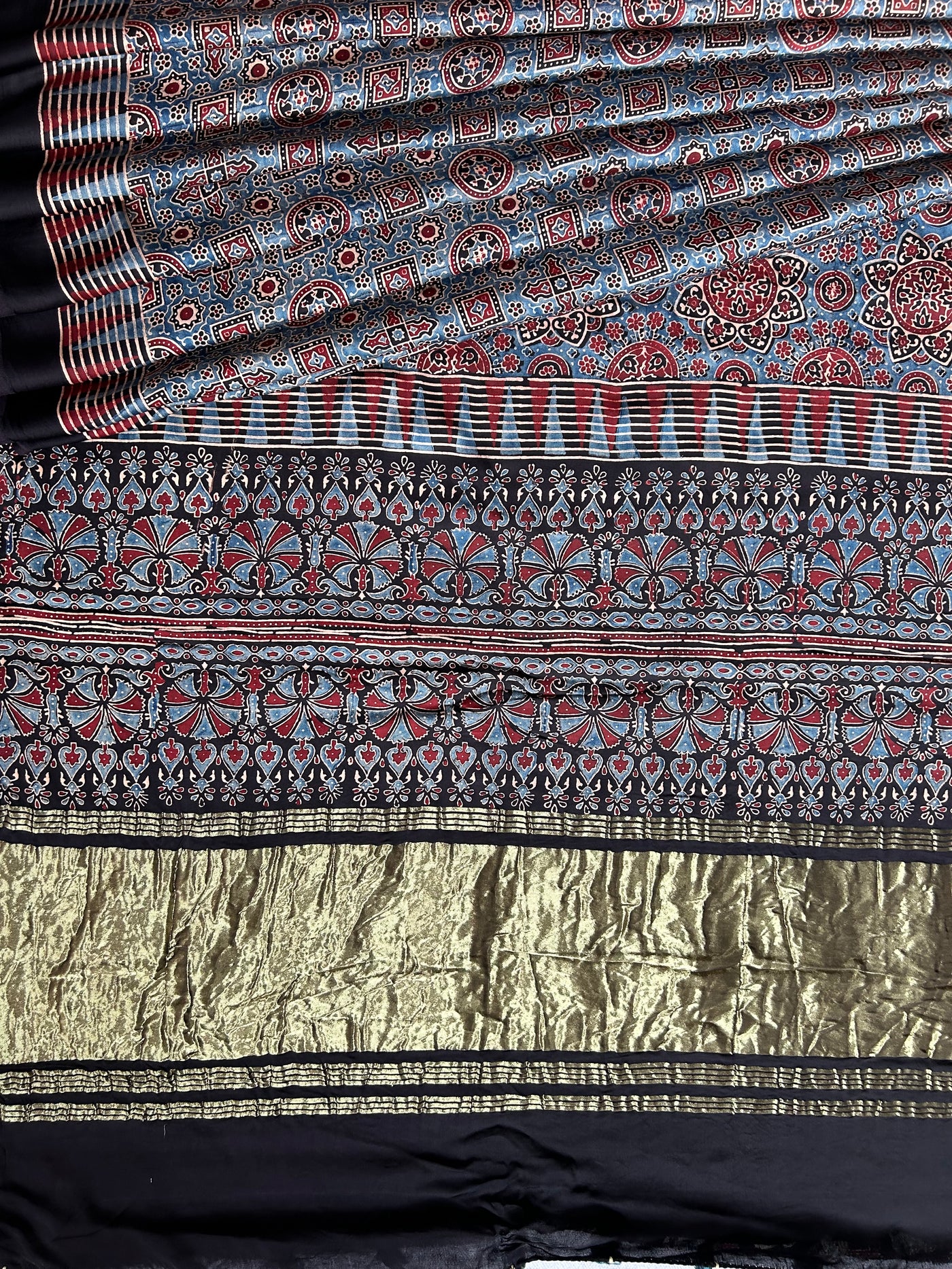 Anika: Handblock Modal Silk Tissue Ajrakh Saree