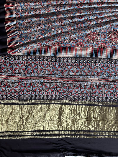 Anika: Handblock Modal Silk Tissue Ajrakh Saree