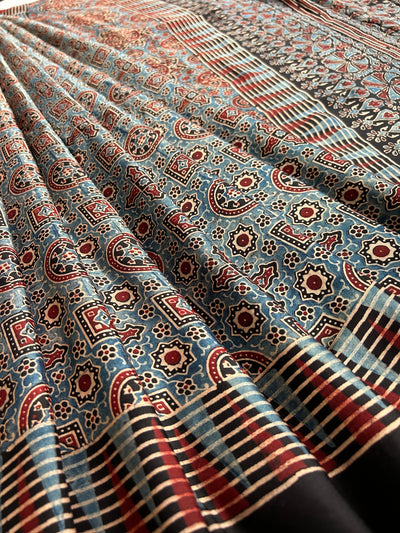 Anika: Handblock Modal Silk Tissue Ajrakh Saree