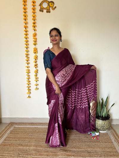 Baijani moti:Handmade shibori modal silk tissue pallu saree