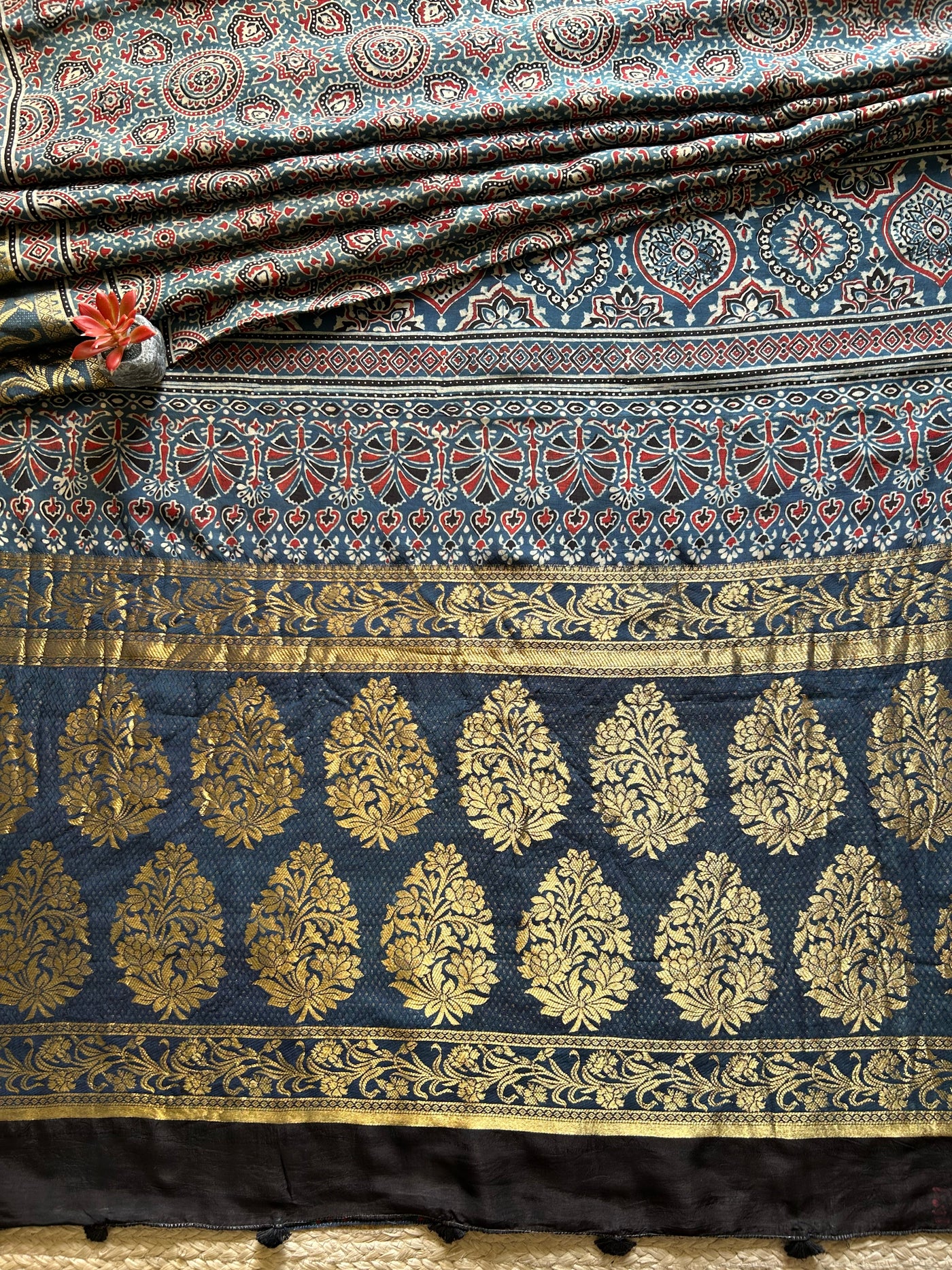 Gaytri:Handblock Ajrakh Dola Silk Saree with Meenakari Pallu