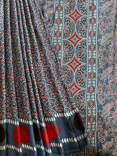 Surabhi :MADDER, HAND BLOCK AJRAKH MODAL SILK SAREE