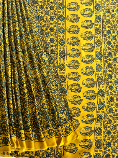 Adira: HANDBLOCK AJRAKH MODAL SILK SAREE