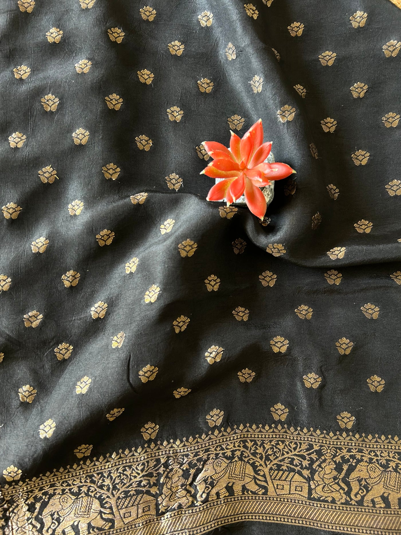 Kali Bindi:Handblock Ajrakh Dola Silk Saree with Meenakari Pallu