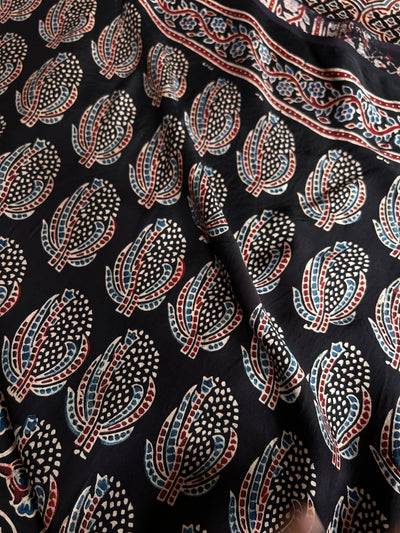Vidhu: BLACK,HANDBLOCK AJRAKH MODAL SILK SAREE