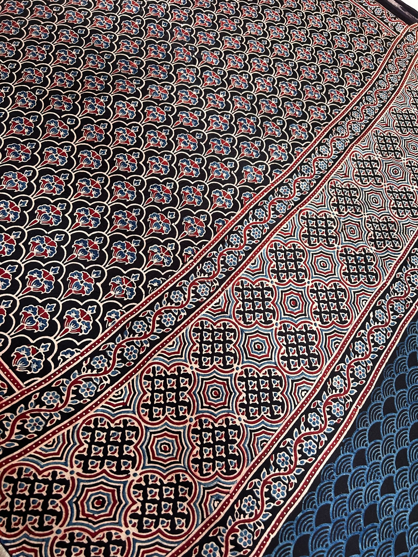 Vidhu: BLACK,HANDBLOCK AJRAKH MODAL SILK SAREE