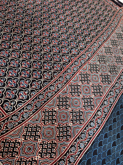 Vidhu: BLACK,HANDBLOCK AJRAKH MODAL SILK SAREE