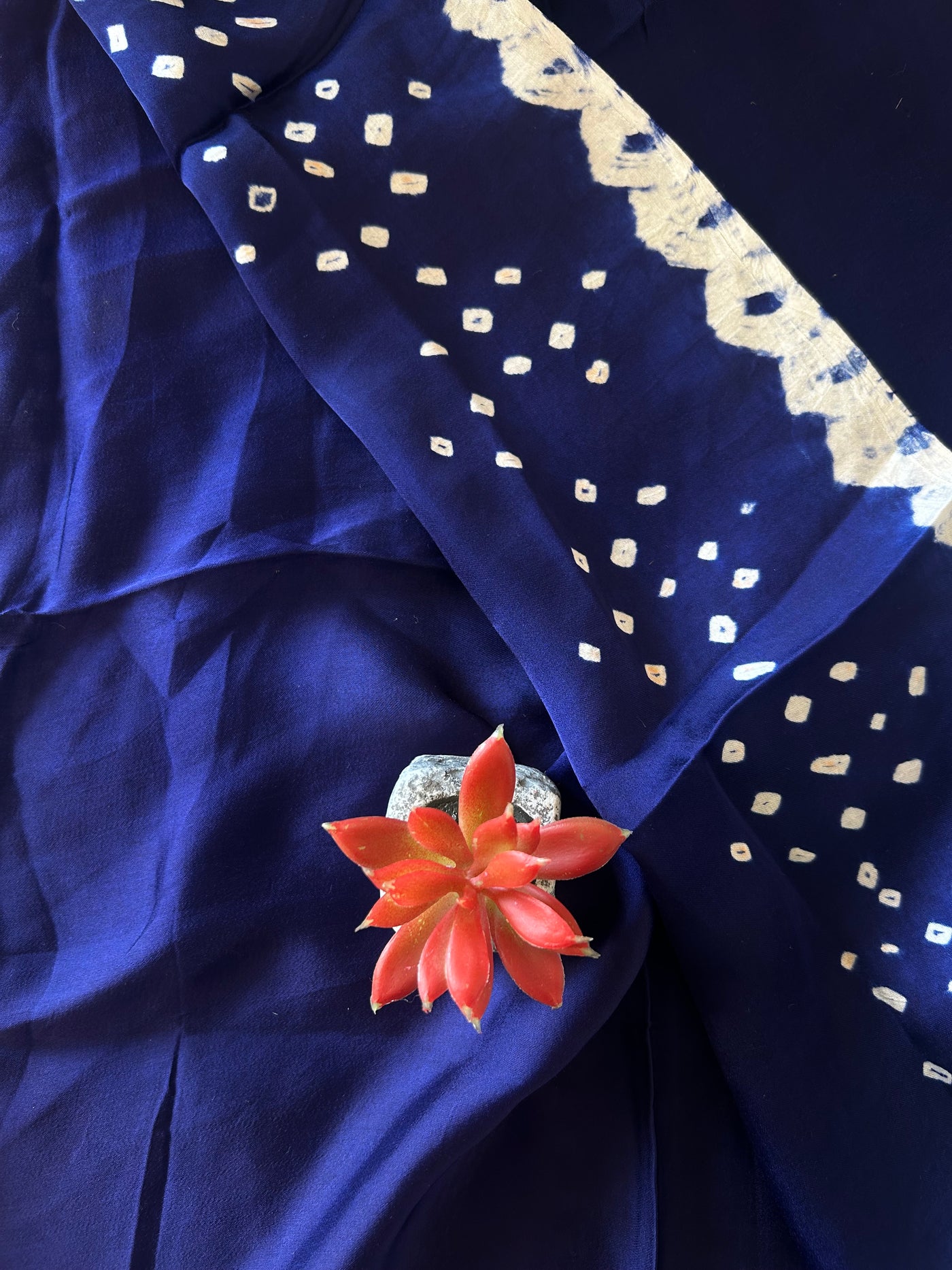 TITLI: BLUE,HANDMADE BANDHANI MODAL SILK SAREE WITH TISSUE PALLU