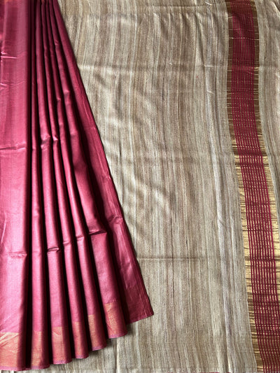 ALEXA : Handwoven Pure Tussar Ghicha Silk Saree