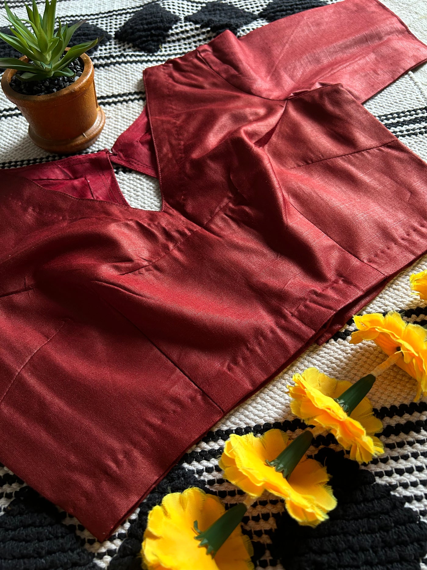 Maroon Silk: PURE SILK READYMADE BLOUSE