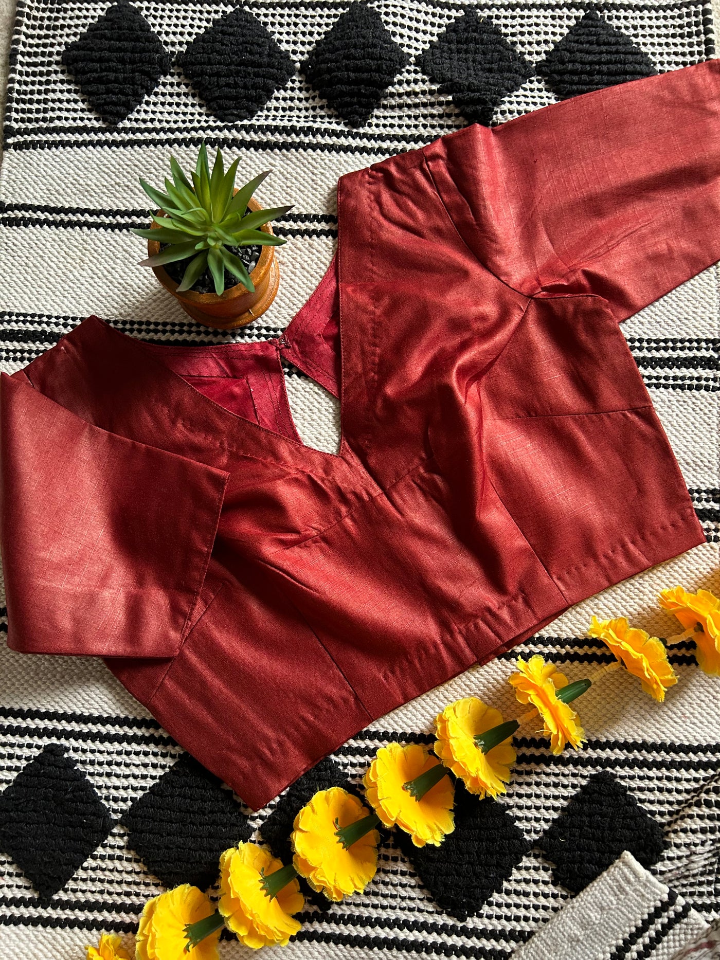 Maroon Silk: PURE SILK READYMADE BLOUSE