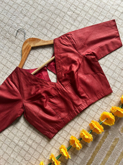 Maroon Silk: PURE SILK READYMADE BLOUSE