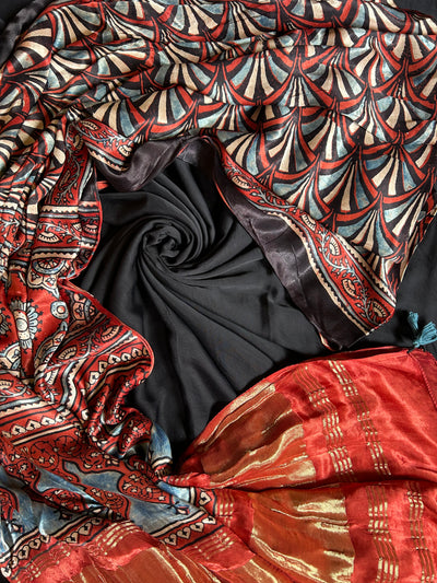 LAAL PARI : Handblock Ajrakh Modal Silk Suitset