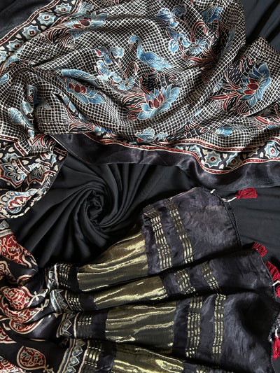 HANSHINI : Handblock Ajrakh Modal Silk Suitset
