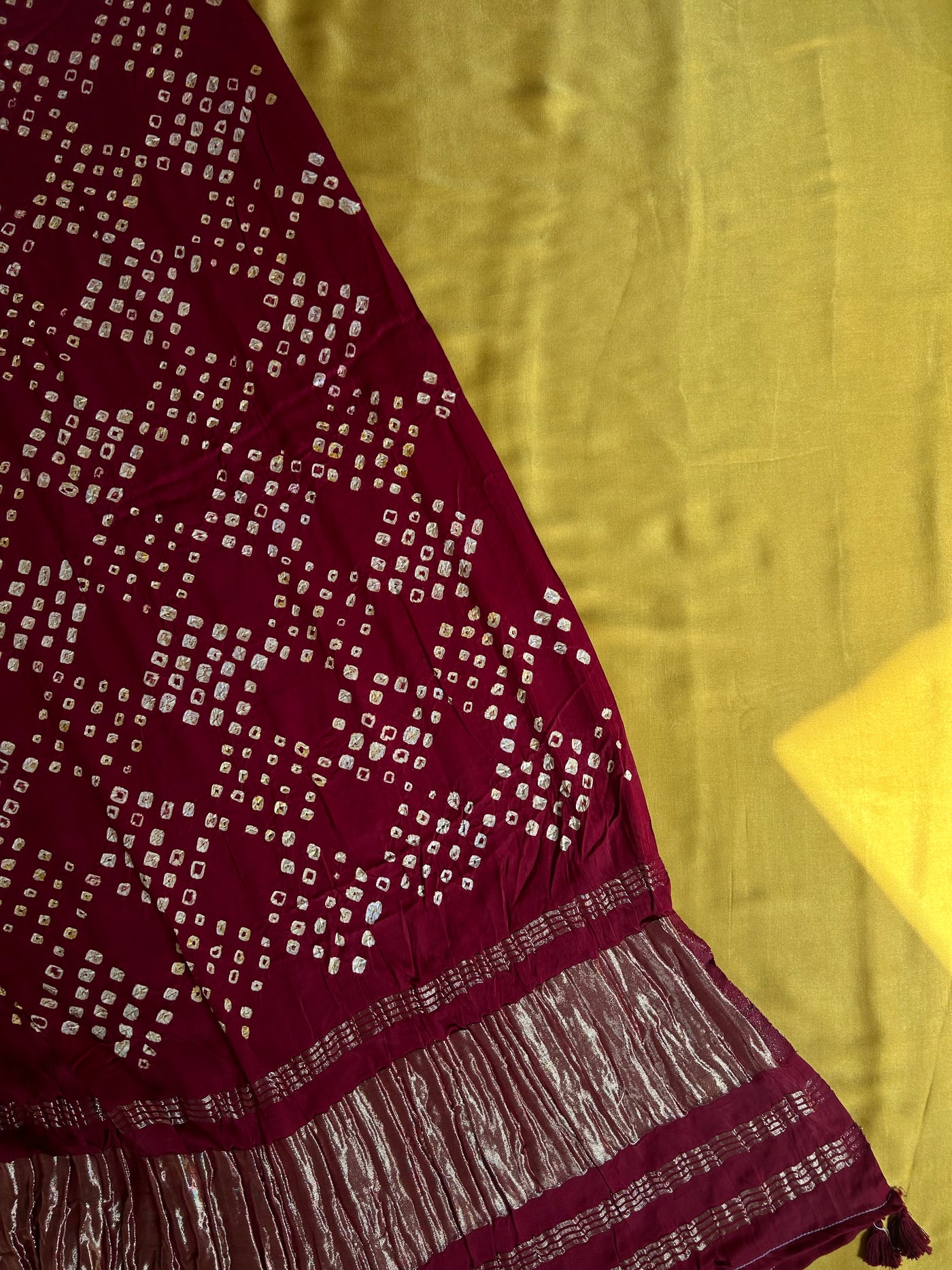 VIHANI : HANDMADE BANDHANI TISSUE DUPATTA WITH SOLID DYED MODAL SILK SUIT SET
