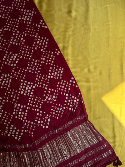 VIHANI : HANDMADE BANDHANI TISSUE DUPATTA WITH SOLID DYED MODAL SILK SUIT SET