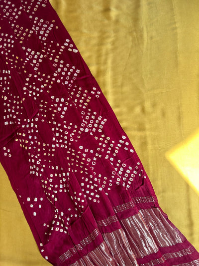 VIHANI : HANDMADE BANDHANI TISSUE DUPATTA WITH SOLID DYED MODAL SILK SUIT SET