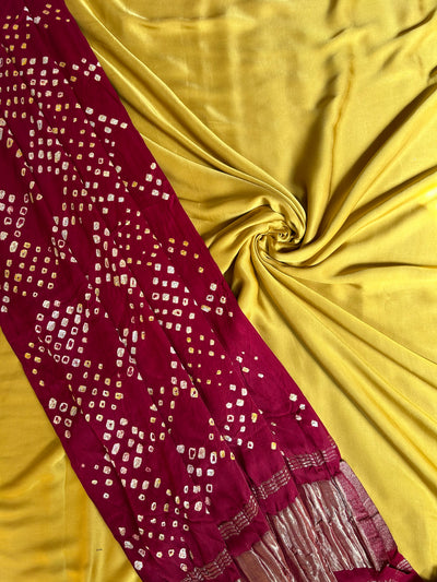 VIHANI : HANDMADE BANDHANI TISSUE DUPATTA WITH SOLID DYED MODAL SILK SUIT SET