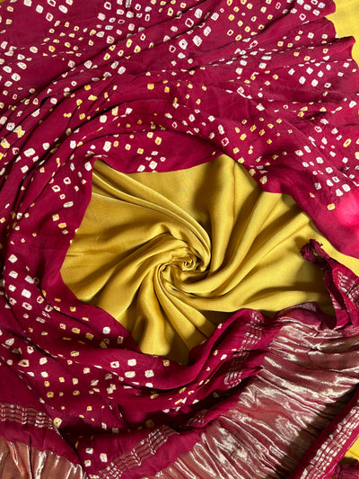 VIHANI : HANDMADE BANDHANI TISSUE DUPATTA WITH SOLID DYED MODAL SILK SUIT SET