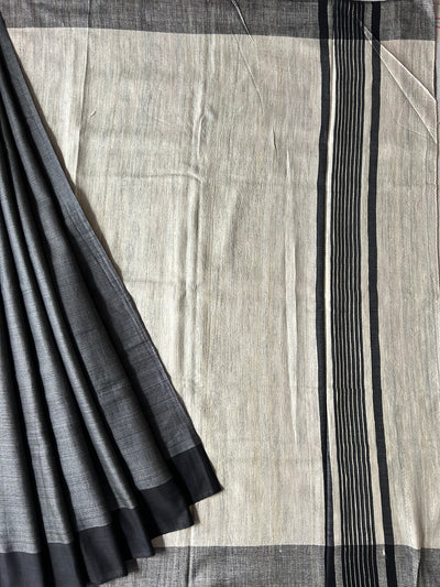 BLACK SEED: Handwoven Pure Tussar Ghicha Silk Saree