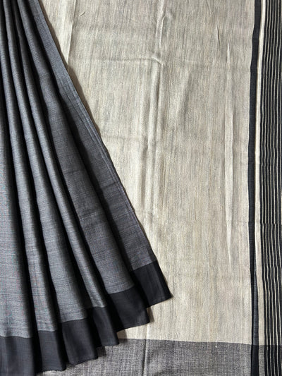 BLACK SEED: Handwoven Pure Tussar Ghicha Silk Saree