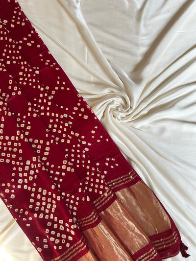 JOYA : HANDMADE BANDHANI TISSUE DUPATTA WITH SOLID DYED MODAL SILK SUIT SET