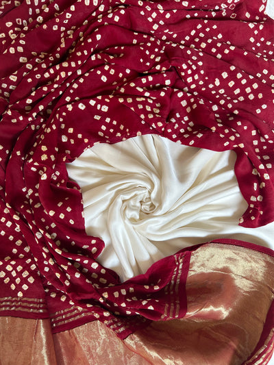 JOYA : HANDMADE BANDHANI TISSUE DUPATTA WITH SOLID DYED MODAL SILK SUIT SET
