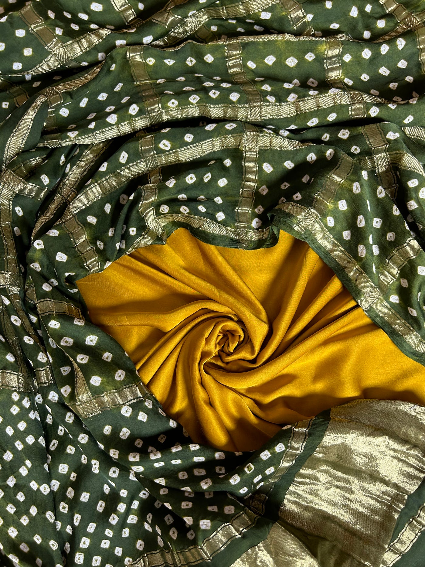 SARASWATI : Handmade Bandhani Gharchola Tissue Modal Silk Dupatta with Solid Modal Silk Suitset