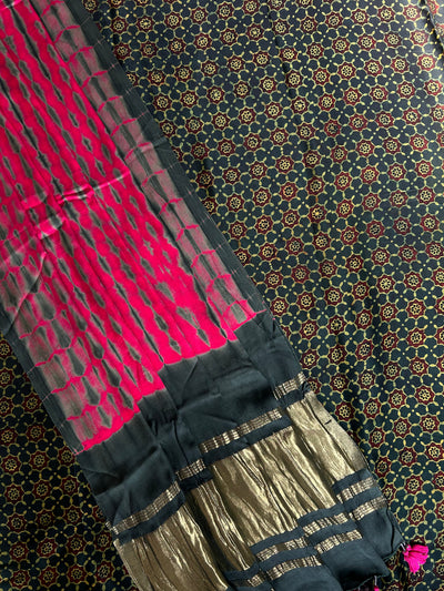 AARUSHI: Handmade Tie & Dye-Ajrakh Modal Silk Suit