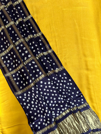 KADAMBARI : Handmade Bandhani Gharchola Tissue Modal Silk Dupatta with Solid Modal Silk Suitset