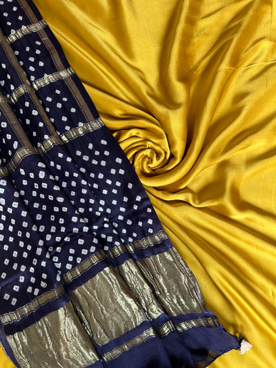 KADAMBARI : Handmade Bandhani Gharchola Tissue Modal Silk Dupatta with Solid Modal Silk Suitset