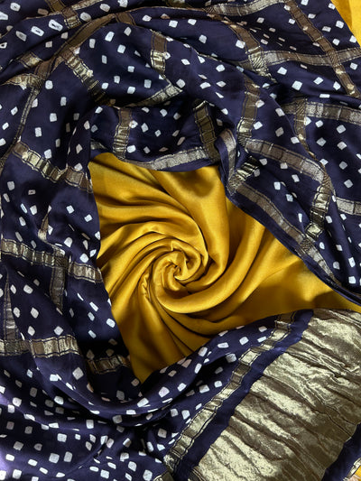 KADAMBARI : Handmade Bandhani Gharchola Tissue Modal Silk Dupatta with Solid Modal Silk Suitset