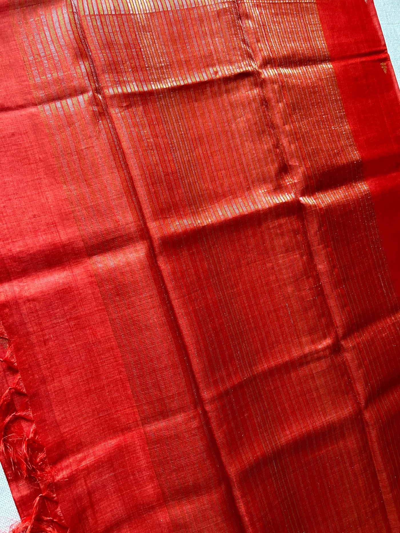 Red & Gold : Handloom Kosa Tussar silk saree