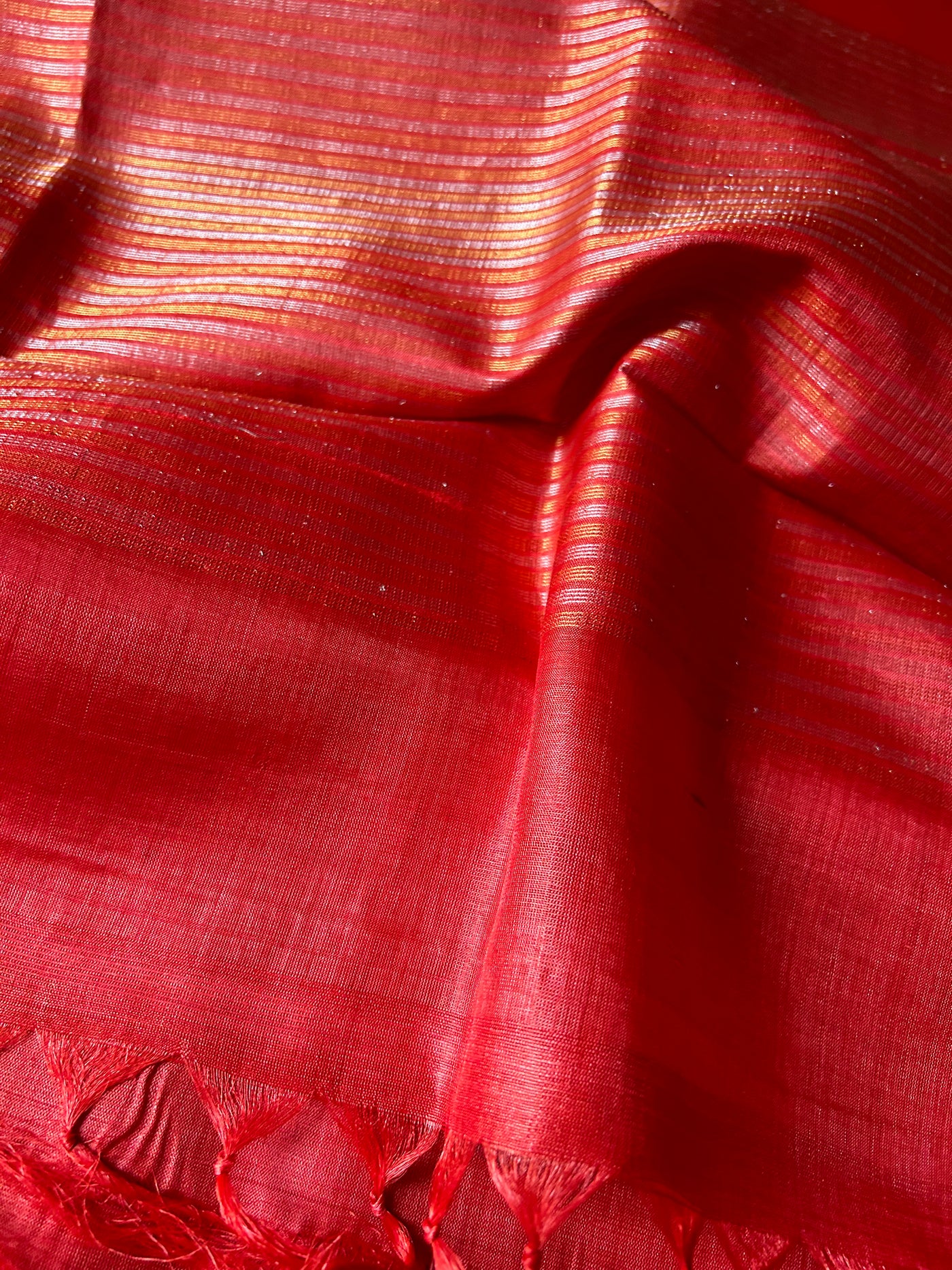 Red & Gold : Handloom Kosa Tussar silk saree