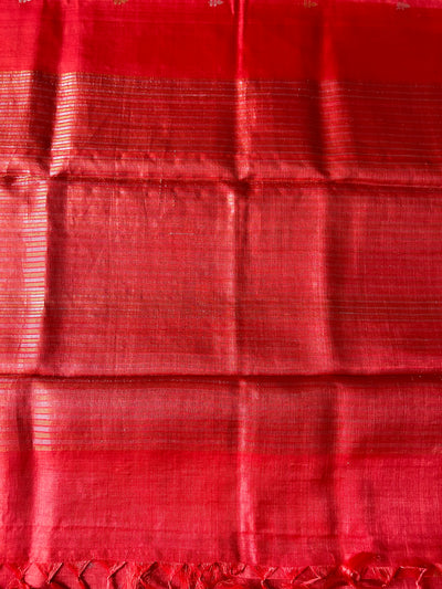 Red & Gold : Handloom Kosa Tussar silk saree